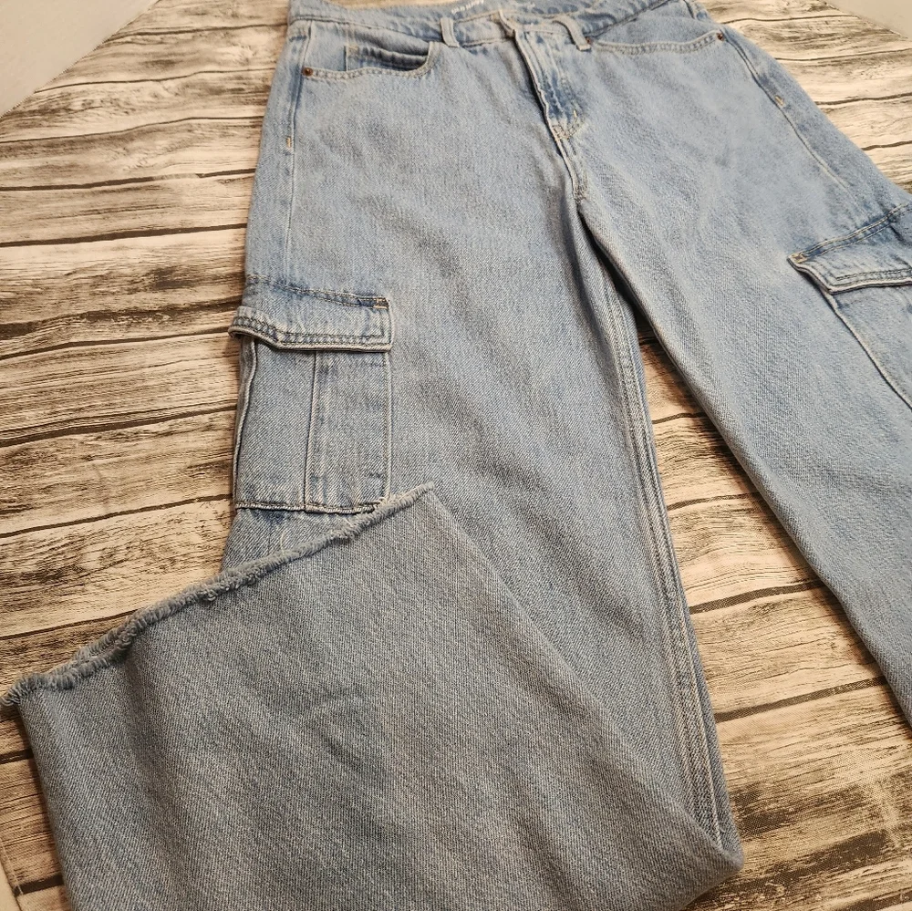 Old Navy‎ Sky-Hi Wide Leg Cargo JEANS 4 Extra High Rise Utility Grunge Women's
